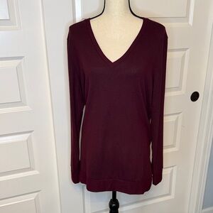 Lucky Brand Women's Burgundy V-Neck Tunic Sweater
